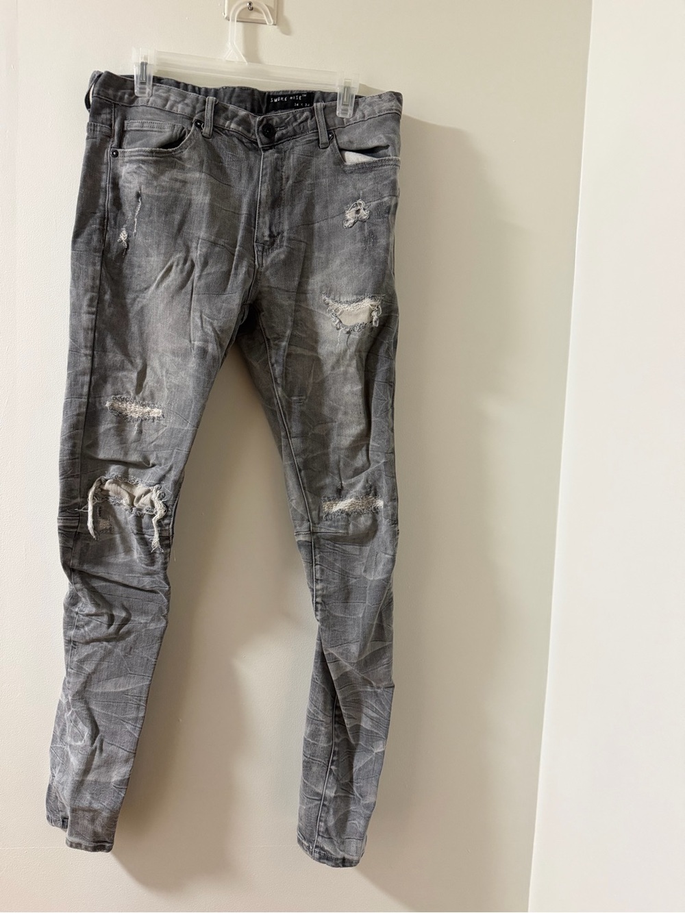 Smoke Rise Skinny Jeans Mens 34x34 Gray Excellent Distressed Tapered Slim Fit